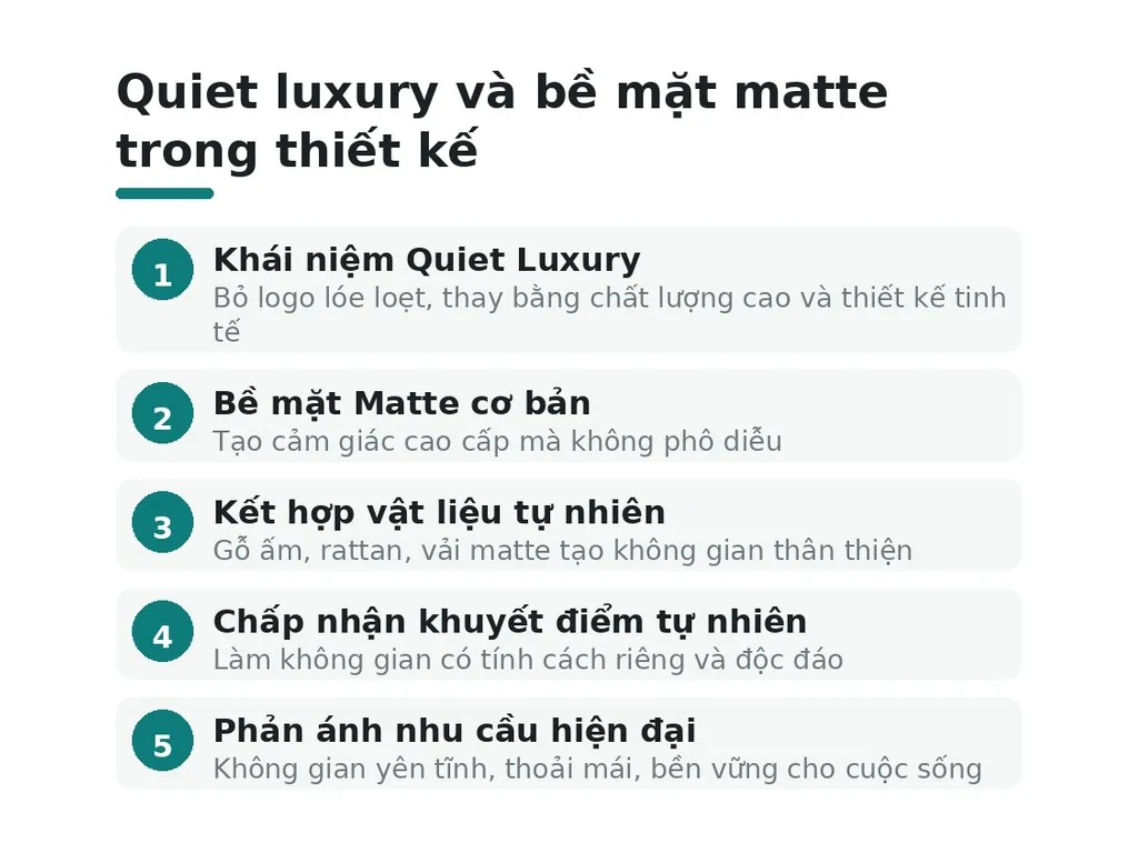Quiet luxury và bề mặt matte liên quan thế nào trong ý tưởng thiết kế?