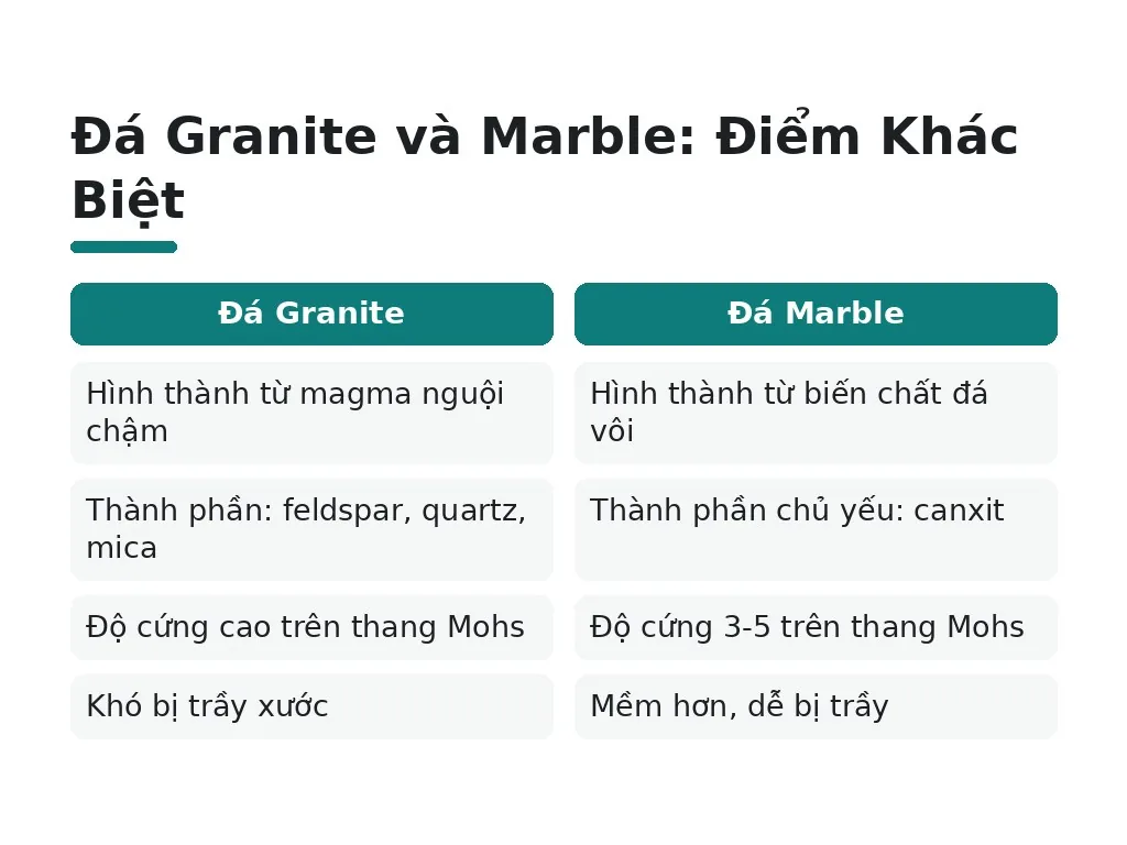 Đá Granite và Marble: Điểm Khác Biệt