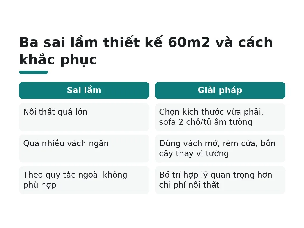 Hiểu lầm phổ biến khi thiết kế chung cư 60m2