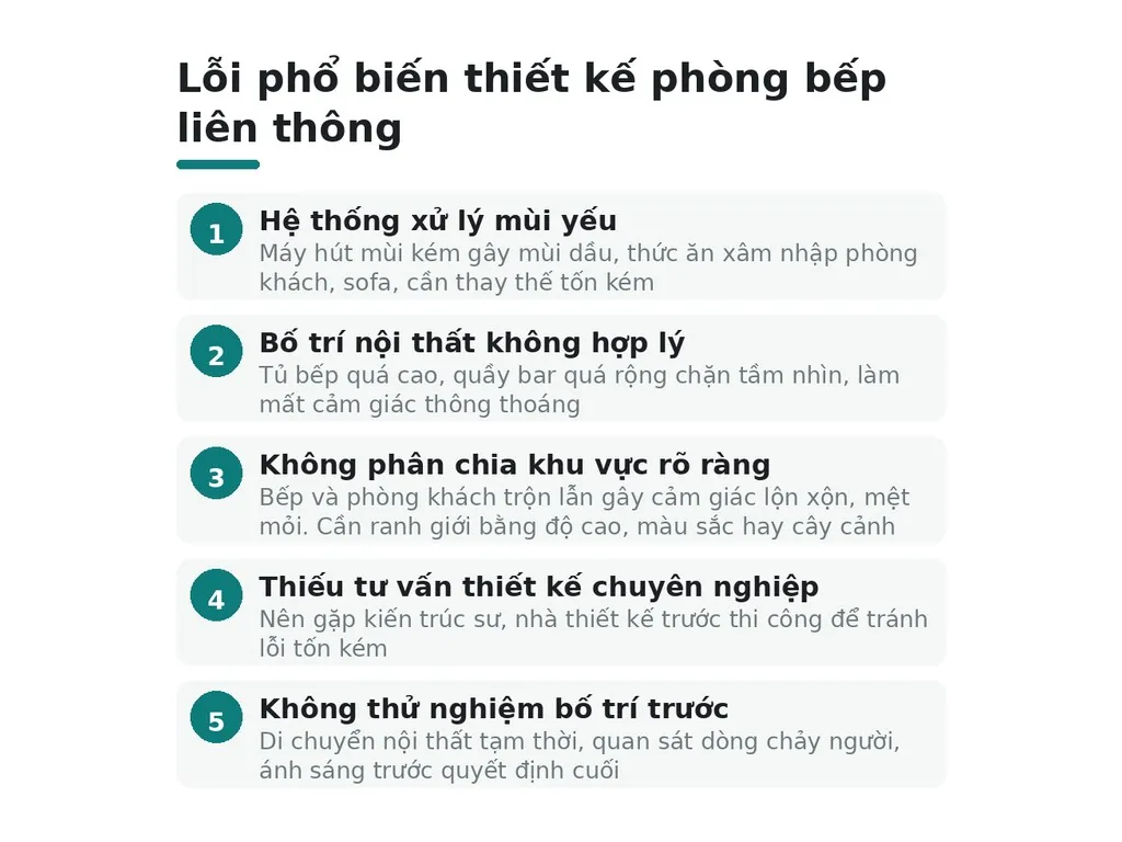 Những sai lầm cần tránh khi thiết kế phòng bếp liên thông