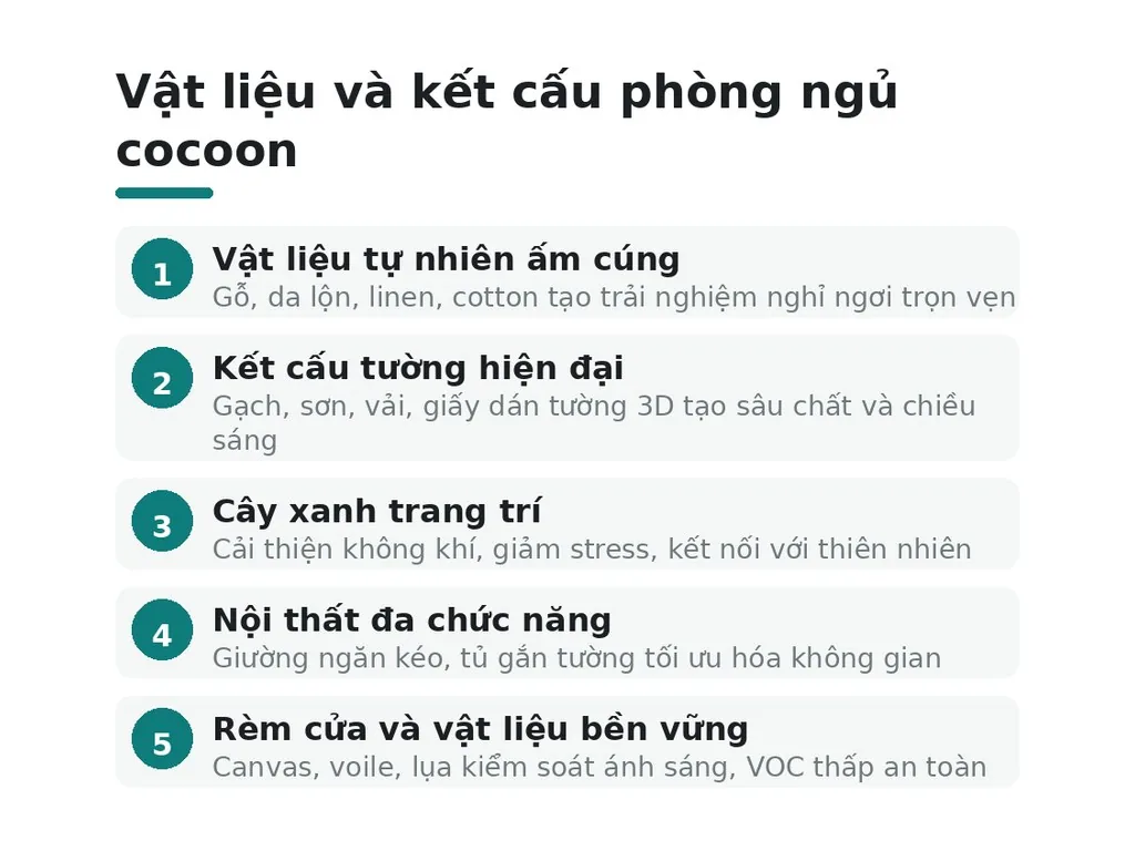 Vật liệu tự nhiên và kết cấu nào phù hợp phòng ngủ cocoon?